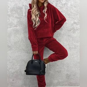 Women's Red Velour Tracksuit